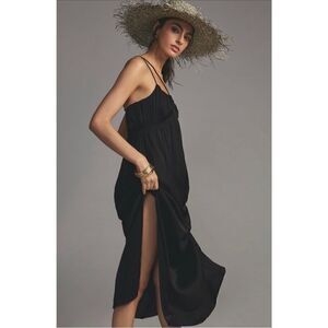 NEW Anthropologie Black Tie Halter Side-Slit Criss Cross Maxi Dress Medium